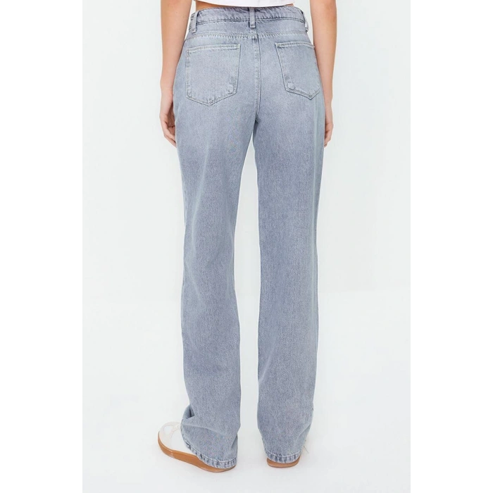 Style Women Fashion Denim Jeans Pants Regular Wide Leg Blue-Grey Low Waist Jeans