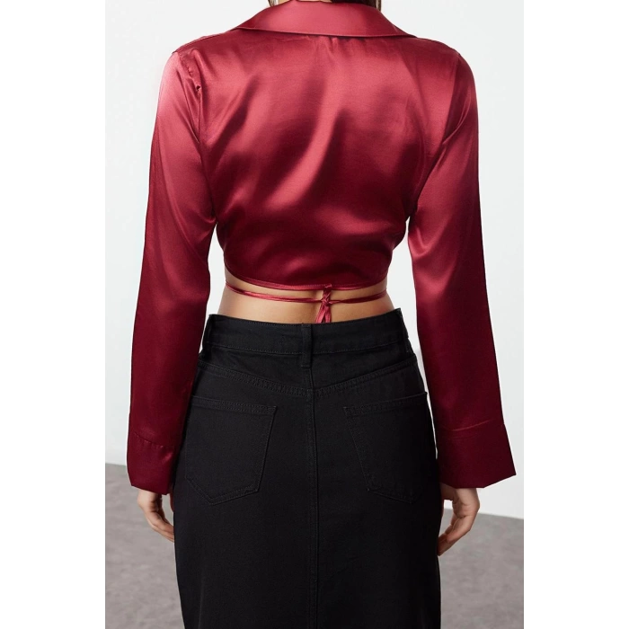Moda Gömlek Yaka Dokuma Fit Düz Desen Şık gece Regular Uzun Kol Bluz
