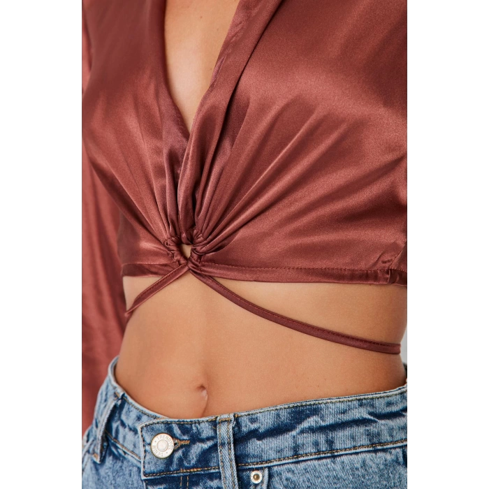 Moda Gömlek Yaka Dokuma Fit Düz Desen Şık gece Regular Uzun Kol Bluz