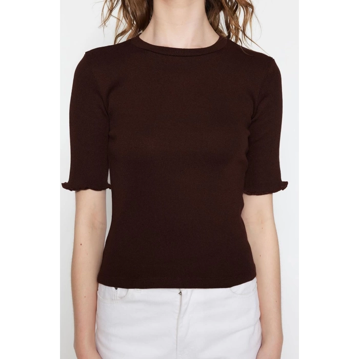 Fashion Crew Neck Knitted Slim Plain Pattern Casual Daily Regular Short Sleeve Blouse