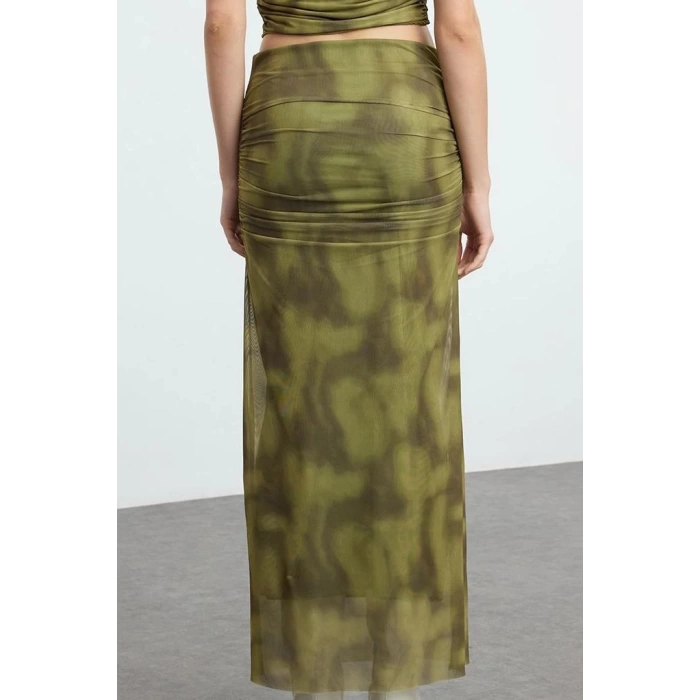 Fashion Regular Gradient Pattern Day Night Maxi Length Draped Maxi Tulle Flexible Knitted Skirt