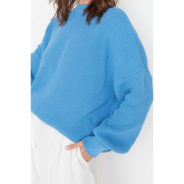Womens Modern Style Comfortable Long Crew Neck Plain Sleeve Regular Knitwear Sweater