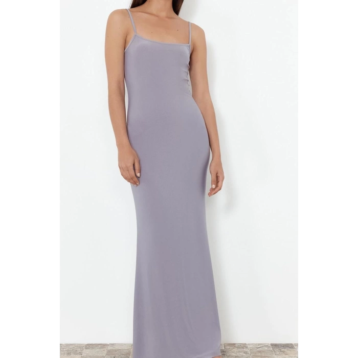 Fashion Style Slim Square Neck Maxi Length Floral Bodycone Fitted Strappy Stretch Knit Dress