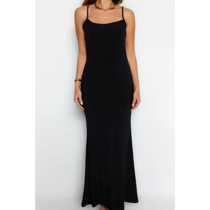 Fashion Style Slim Square Neck Maxi Length Floral Bodycone Fitted Strappy Stretch Knit Dress