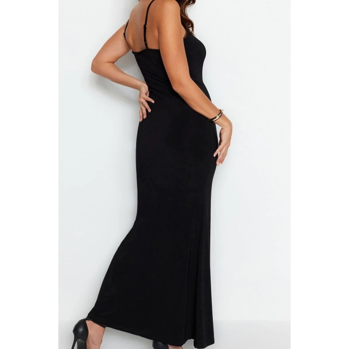 Fashion Style Slim Square Neck Maxi Length Floral Bodycone Fitted Strappy Stretch Knit Dress