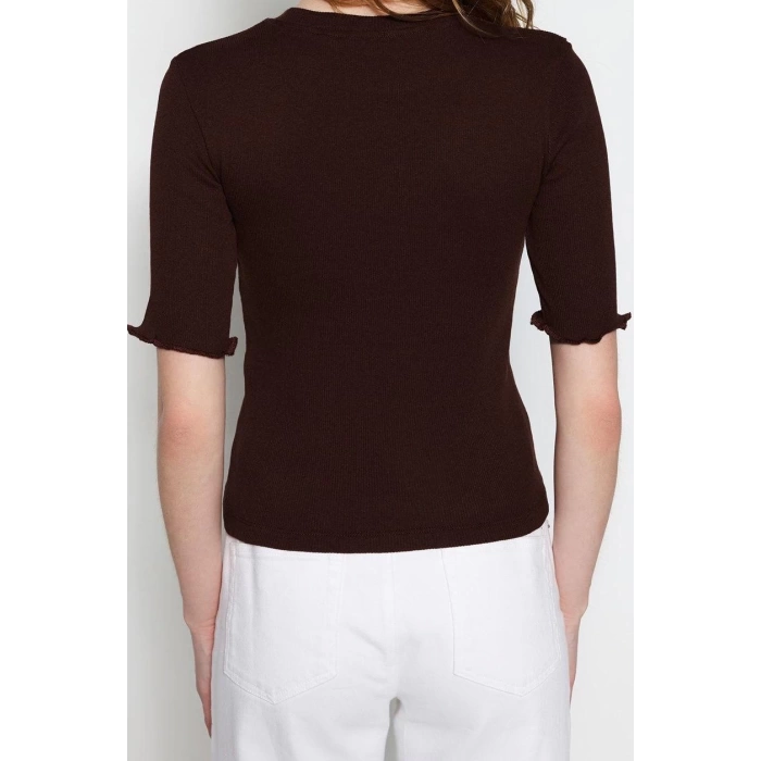 Fashion Crew Neck Knitted Slim Plain Pattern Casual Daily Regular Short Sleeve Blouse