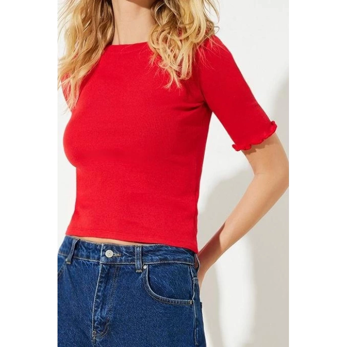 Fashion Crew Neck Knitted Slim Plain Pattern Casual Daily Regular Short Sleeve Blouse
