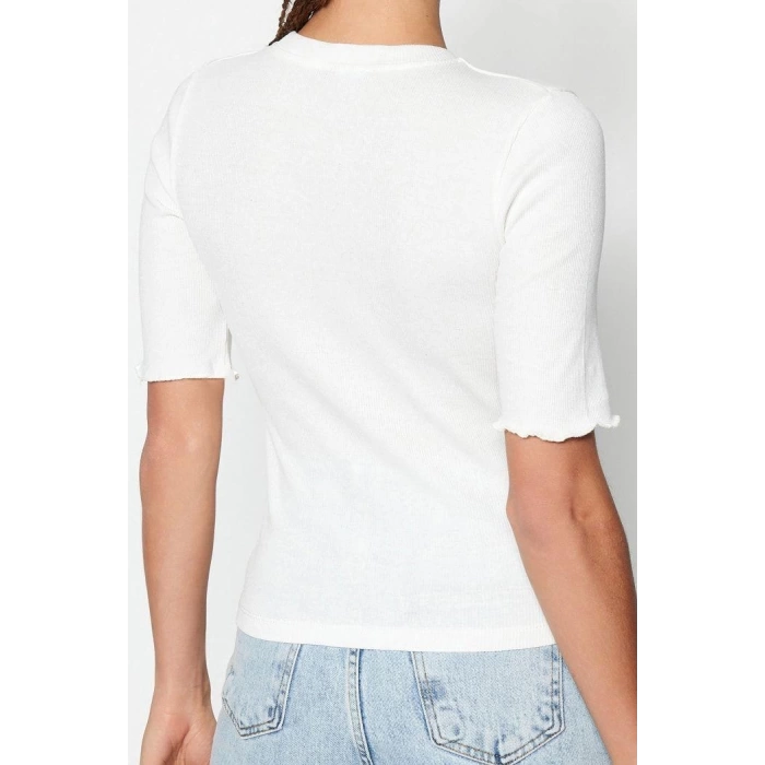 Fashion Crew Neck Knitted Slim Plain Pattern Casual Daily Regular Short Sleeve Blouse