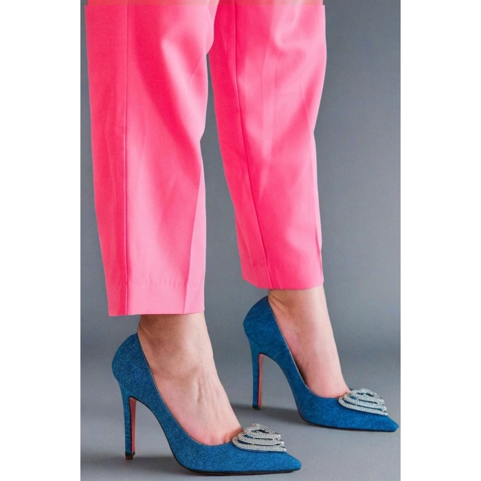 Stil Modern Kadın Kalp Tokalı Stiletto Topuklu Ayakkabı Özel Tasarım Gündüz Gece Abiye Ayakkabı