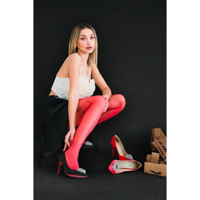 Stil Modern Kadın Kalp Tokalı Stiletto Topuklu Ayakkabı Özel Tasarım Gündüz Gece Abiye Ayakkabı