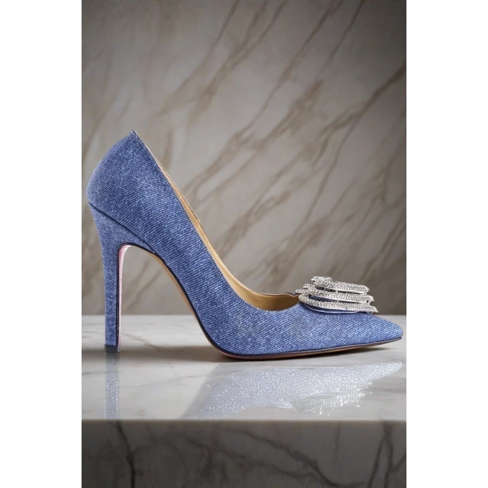 Stil Modern Kadın Kalp Tokalı Stiletto Topuklu Ayakkabı Özel Tasarım Gündüz Gece Abiye Ayakkabı