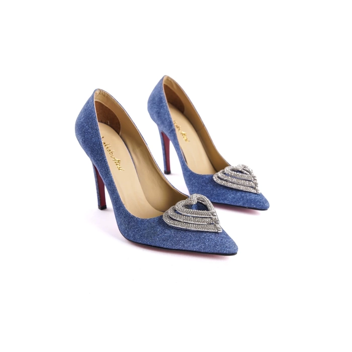 Stil Modern Kadın Kalp Tokalı Stiletto Topuklu Ayakkabı Özel Tasarım Gündüz Gece Abiye Ayakkabı