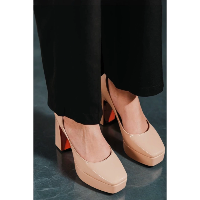 Stil Modern Kadın Bebe Mavi Kalın Topuklu Ayakkabı Stiletto Özel Tasarım Gündüz Gece Abiye Ayakkabı