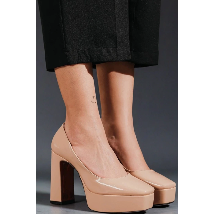 Stil Modern Kadın Bebe Mavi Kalın Topuklu Ayakkabı Stiletto Özel Tasarım Gündüz Gece Abiye Ayakkabı
