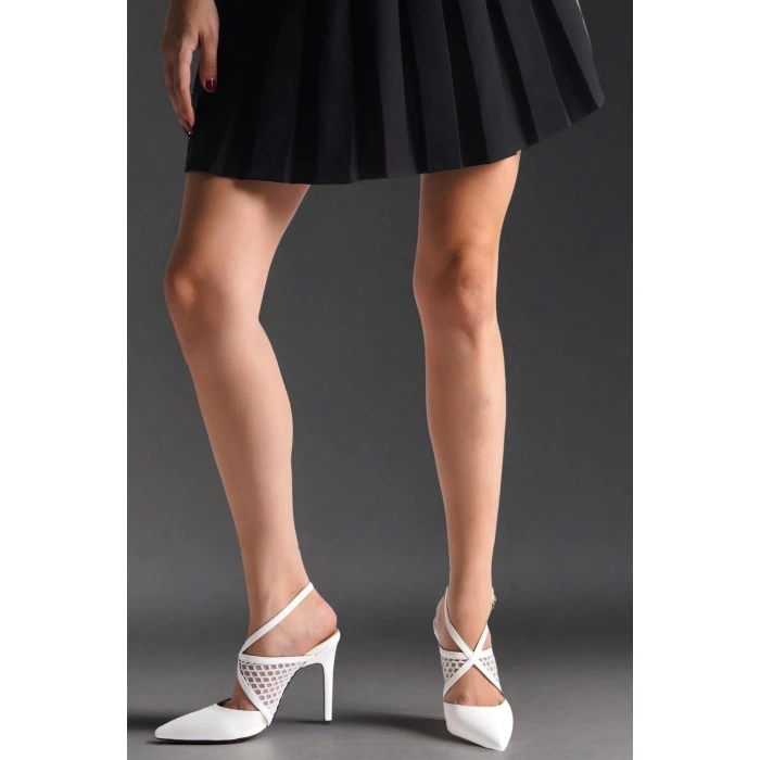 Stil Modern Kadın File Detaylı İnce Topuklu Ayakkabı Stiletto Tasarım Gündüz Gece Abiye Ayakkabıı