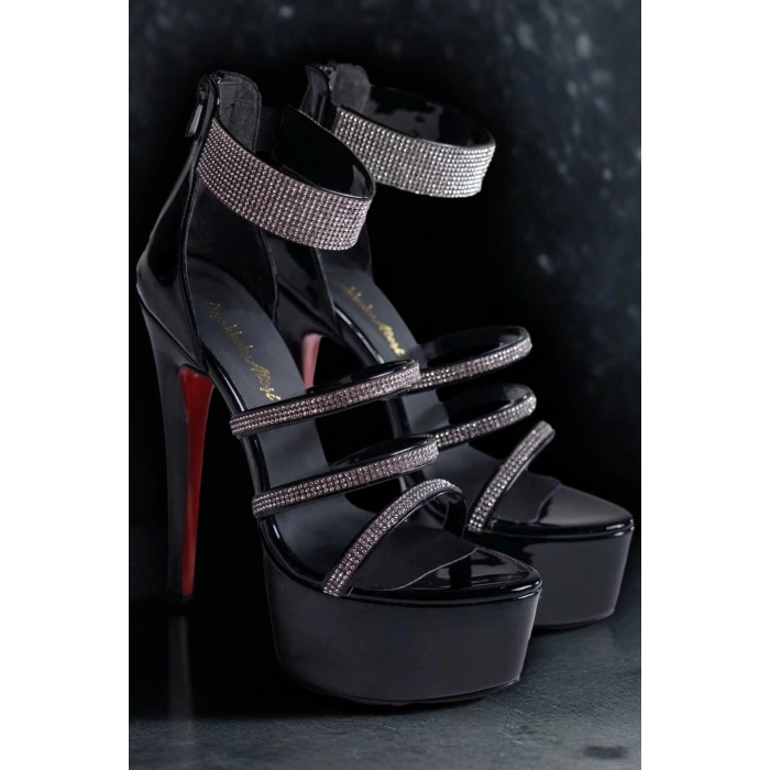 Kadın Taşlı Neon Platform İnce Topuklu Sandalet Gece Şıklığı Model