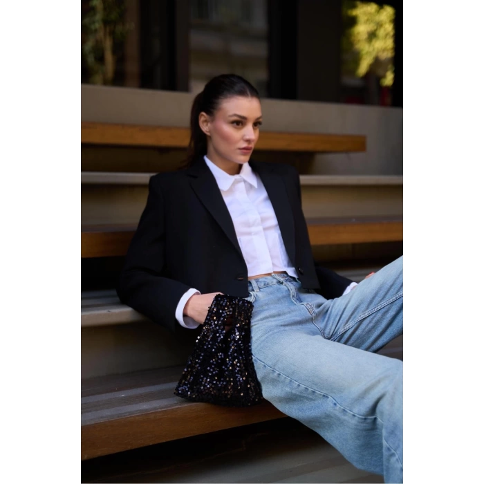 Layla Payetli El Çantası Gümüş