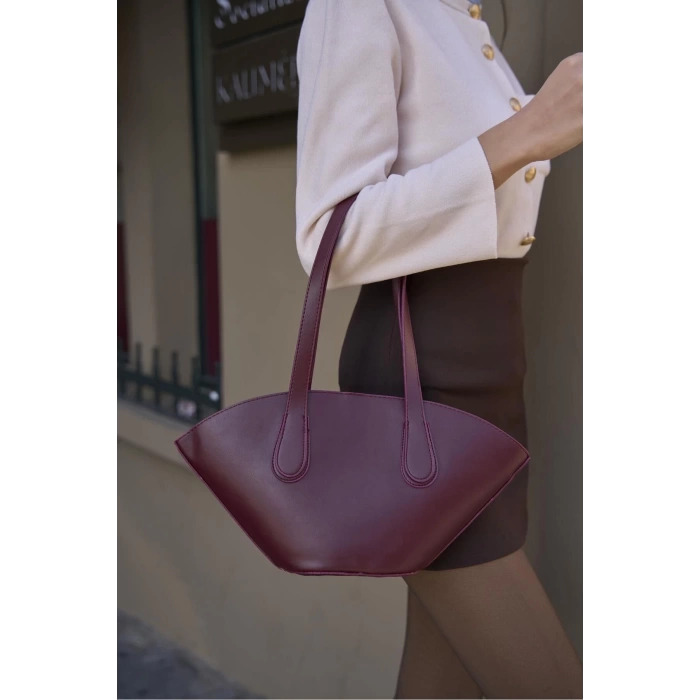 Deri Görünümlü Shopper Çanta Bordo