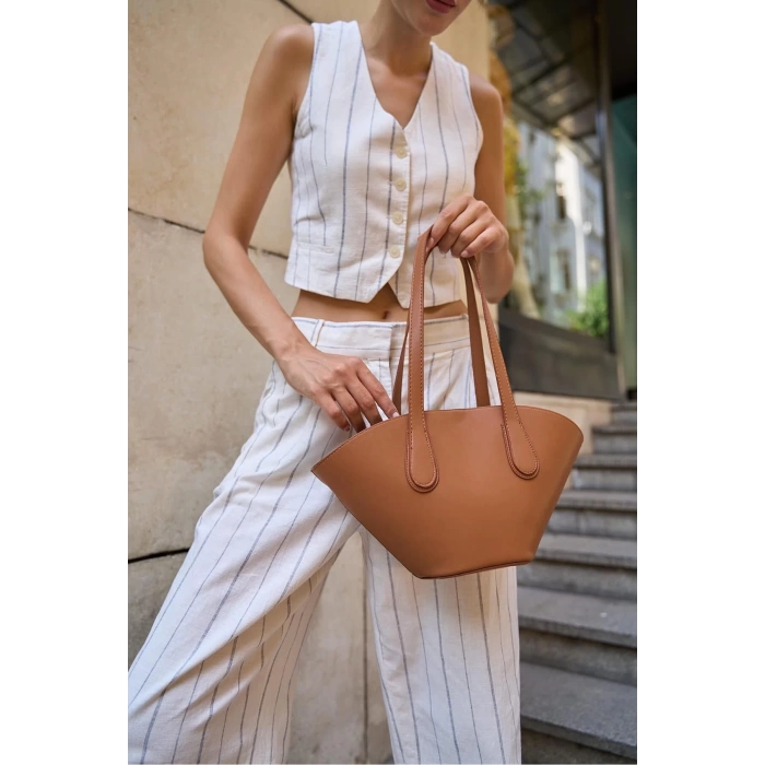 Deri Görünümlü Shopper Çanta Bordo