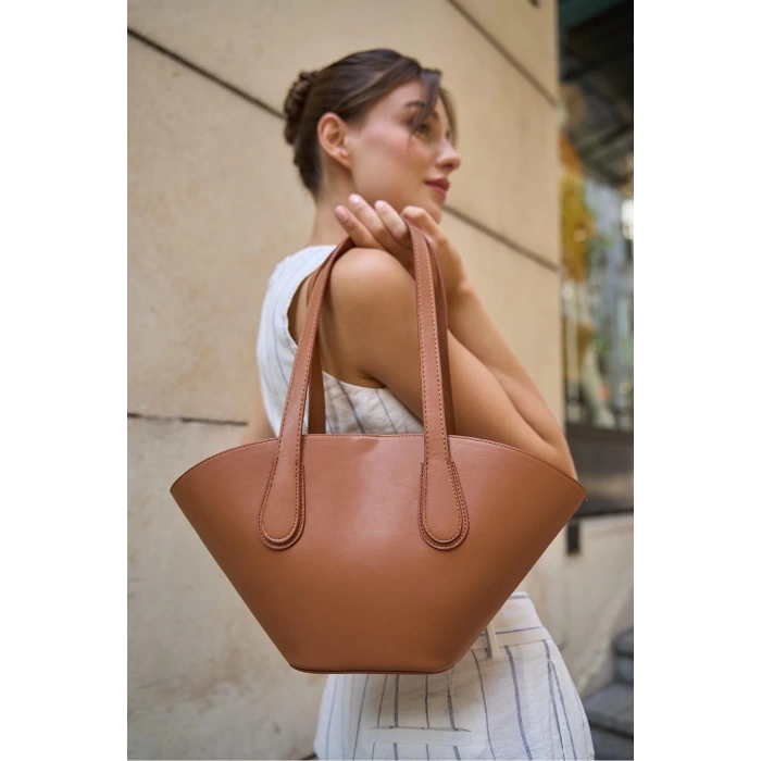 Deri Görünümlü Shopper Çanta Bordo