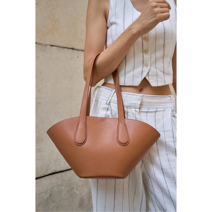 Deri Görünümlü Shopper Çanta Bordo