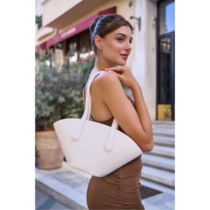 Deri Görünümlü Shopper Çanta Bordo