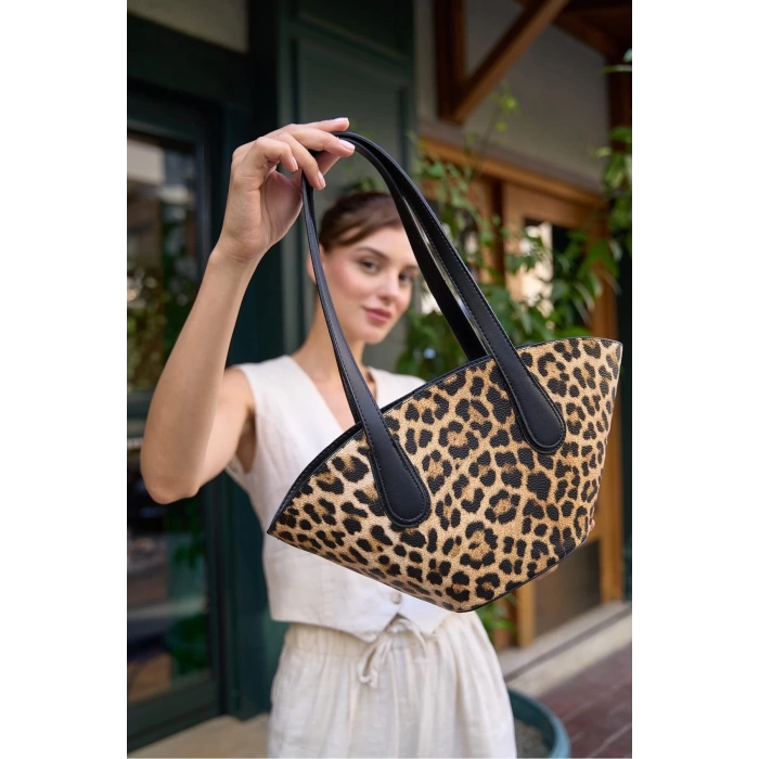Deri Görünümlü Shopper Çanta Bordo