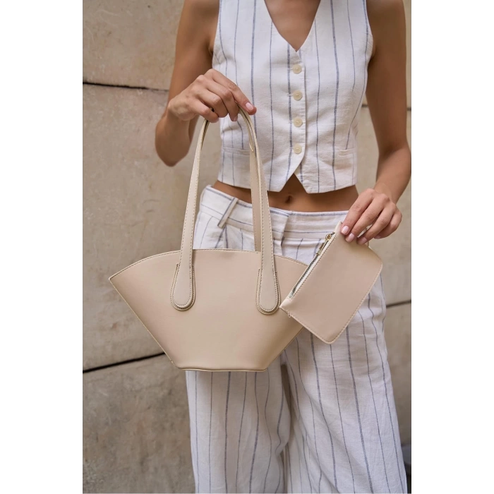 Deri Görünümlü Shopper Çanta Bordo