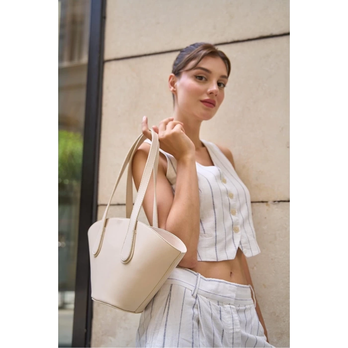 Deri Görünümlü Shopper Çanta Bordo