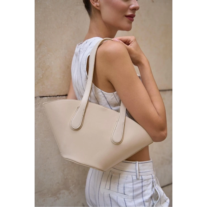 Deri Görünümlü Shopper Çanta Bordo