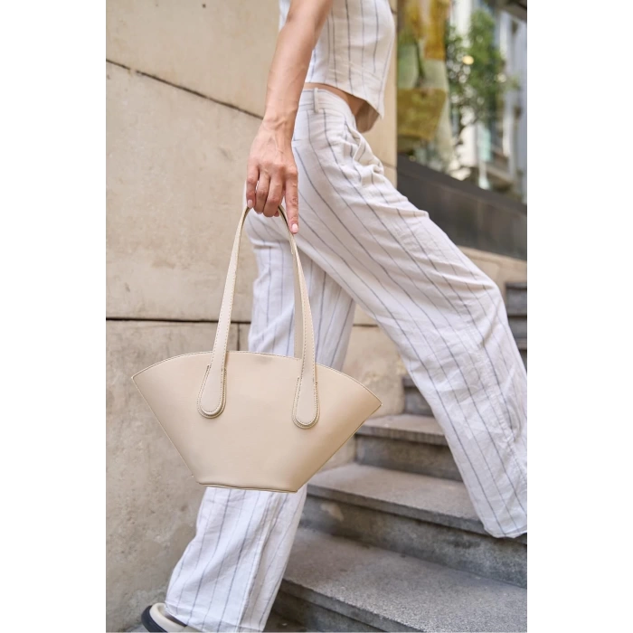 Deri Görünümlü Shopper Çanta Bordo
