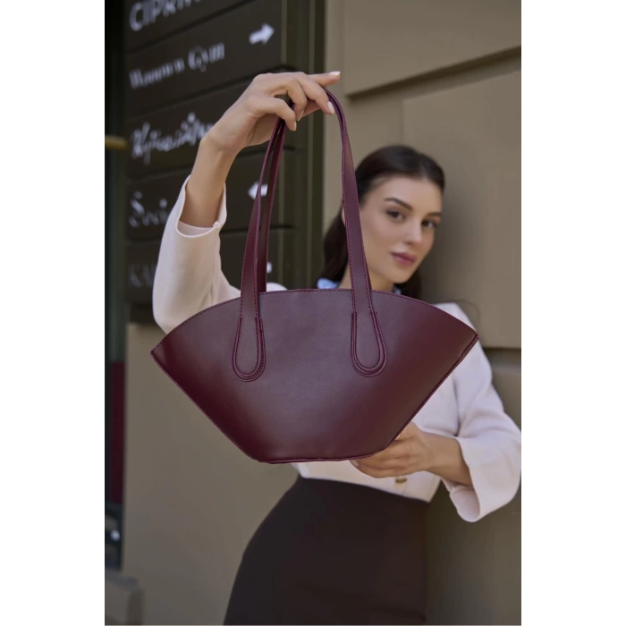 Deri Görünümlü Shopper Çanta Bordo