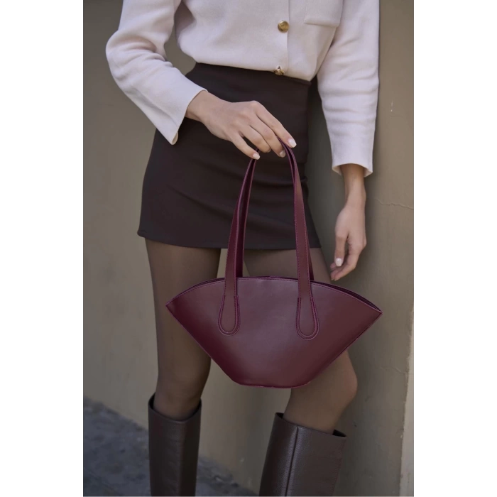 Deri Görünümlü Shopper Çanta Bordo