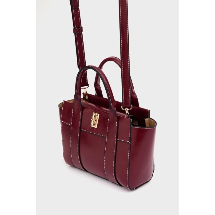 Mini Tote El Ve Omuz Çantası Bordo