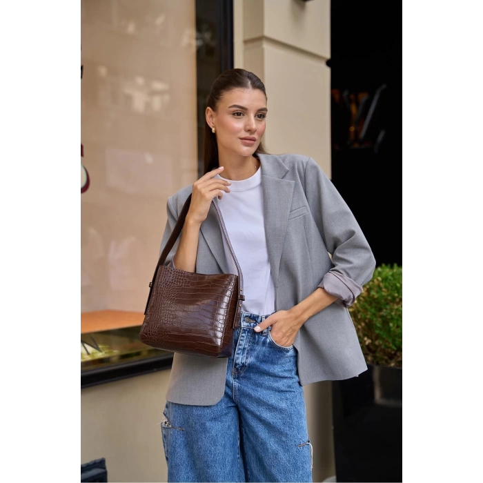Shopper Yumuşak Deri Ayarlanabilir Askılı Omuz Çantası Vizon