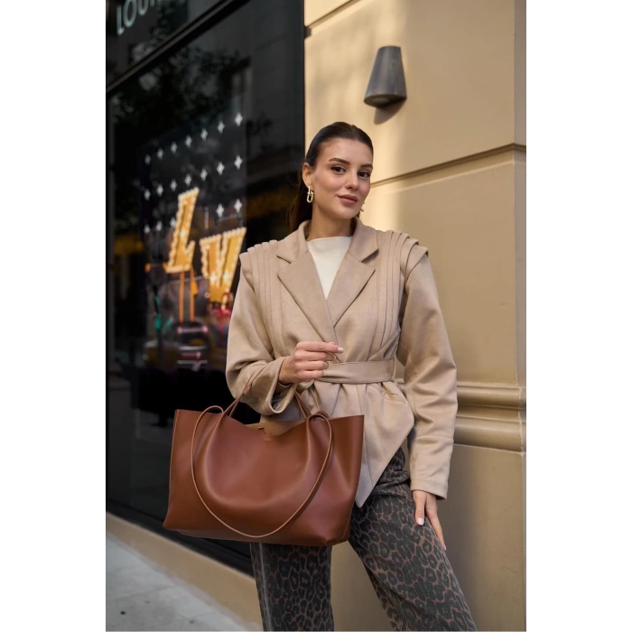 Tokalı Tote Çanta Vizon
