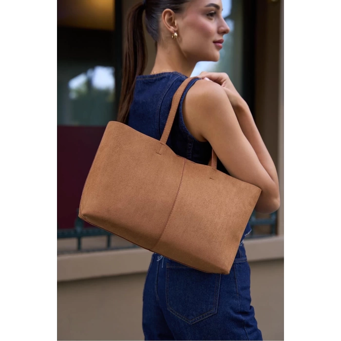 Minimal Tote El Ve Omuz Çantası Kahverengi