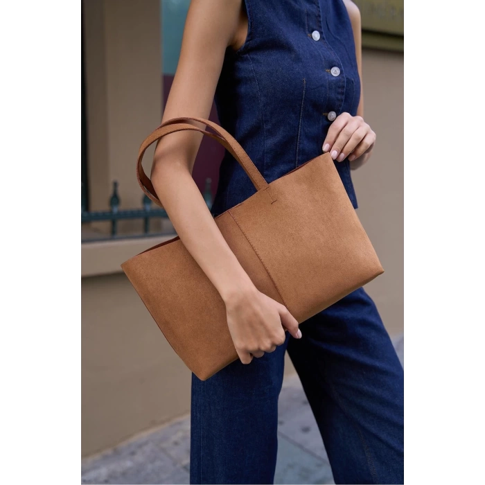 Minimal Tote El Ve Omuz Çantası Kahverengi