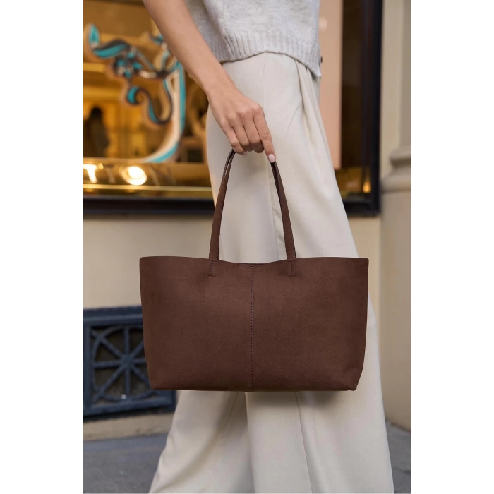 Minimal Tote El Ve Omuz Çantası Kahverengi