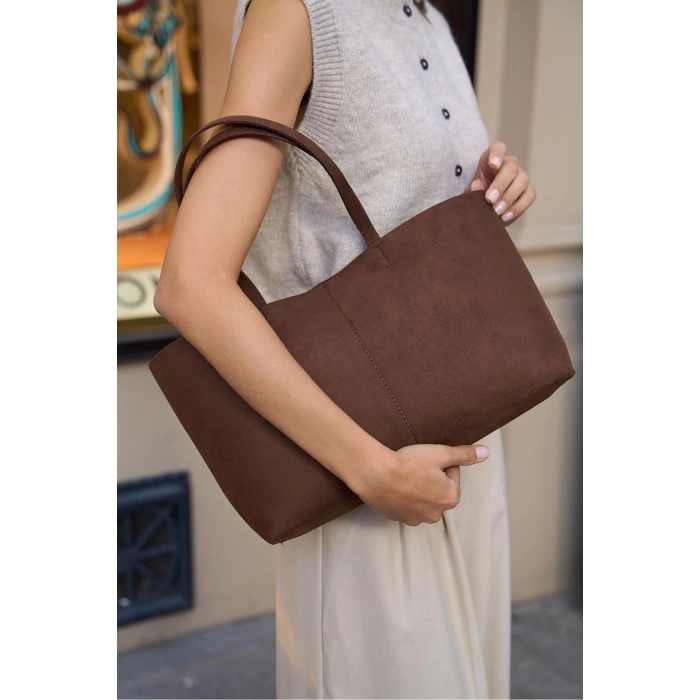 Minimal Tote El Ve Omuz Çantası Kahverengi