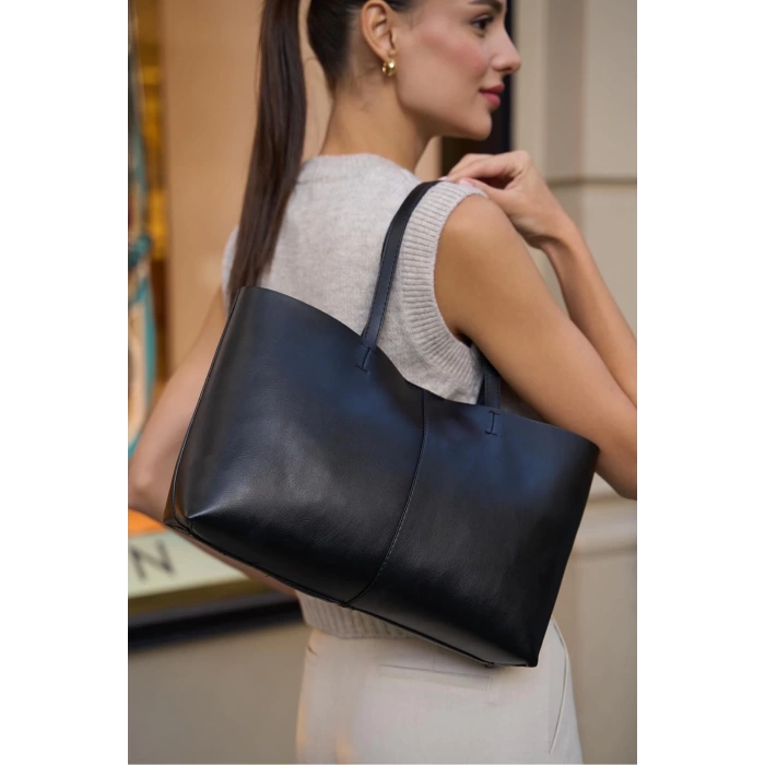 Minimal Tote El Ve Omuz Çantası Kahverengi