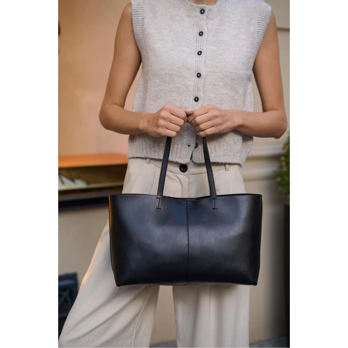 Minimal Tote El Ve Omuz Çantası Kahverengi