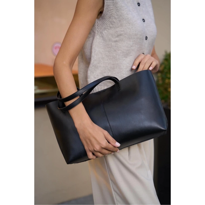 Minimal Tote El Ve Omuz Çantası Kahverengi