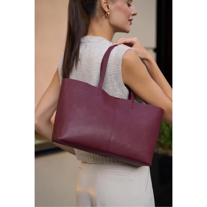 Minimal Tote El Ve Omuz Çantası Kahverengi