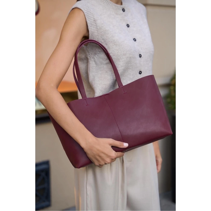 Minimal Tote El Ve Omuz Çantası Kahverengi
