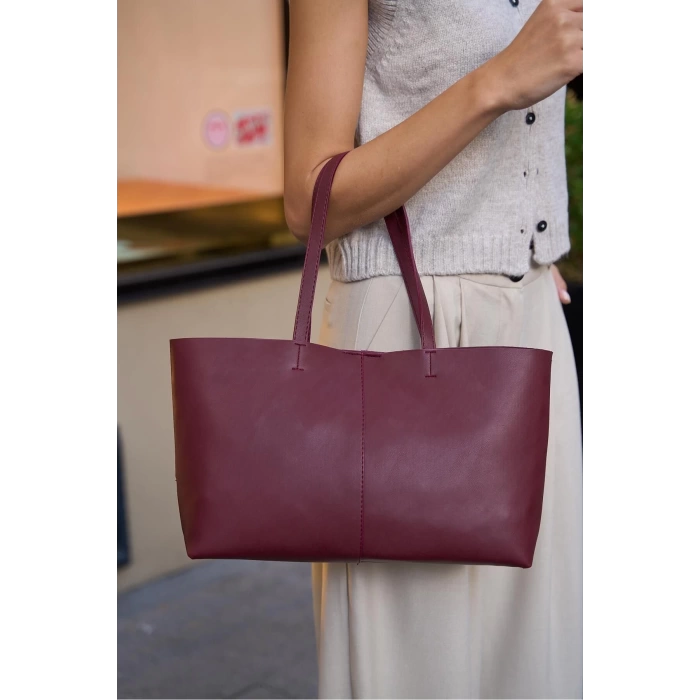 Minimal Tote El Ve Omuz Çantası Kahverengi