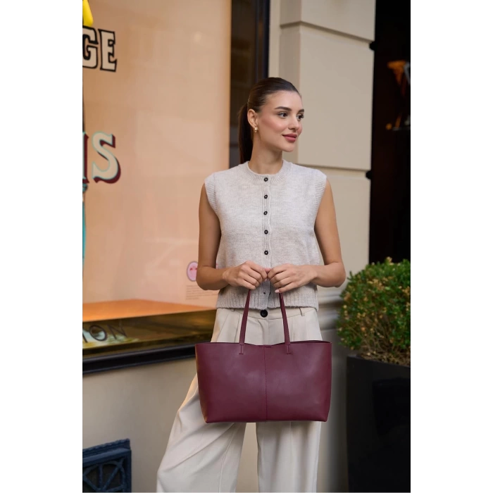 Minimal Tote El Ve Omuz Çantası Kahverengi