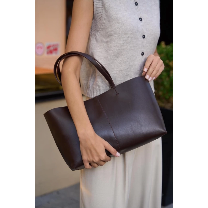 Minimal Tote El Ve Omuz Çantası Kahverengi