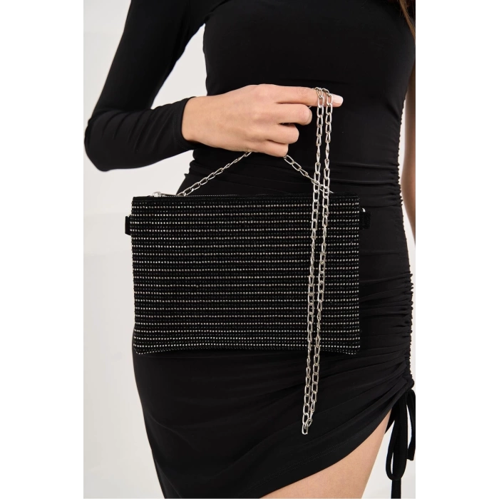Bella Taşlı Clutch El Ve Omuz Kadın Çanta - Taş Sıralı