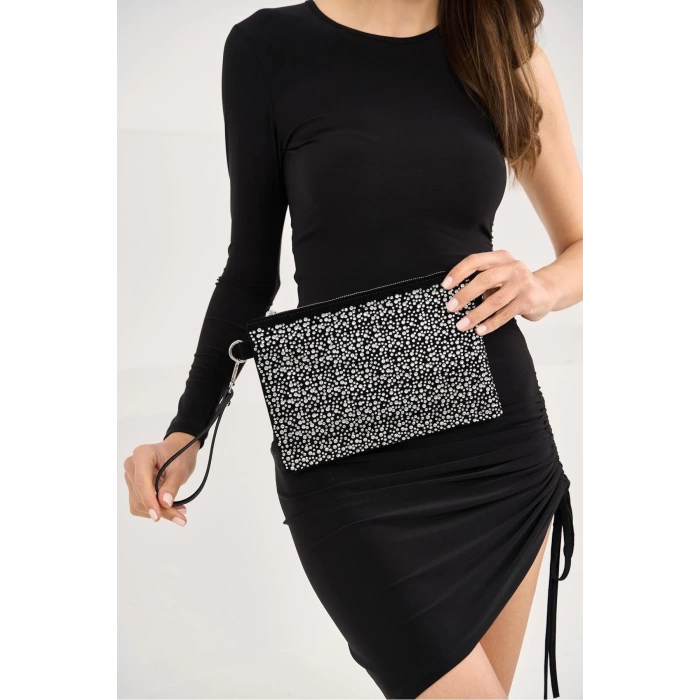 Bella Taşlı Clutch El Ve Omuz Kadın Çanta - Taş Sıralı